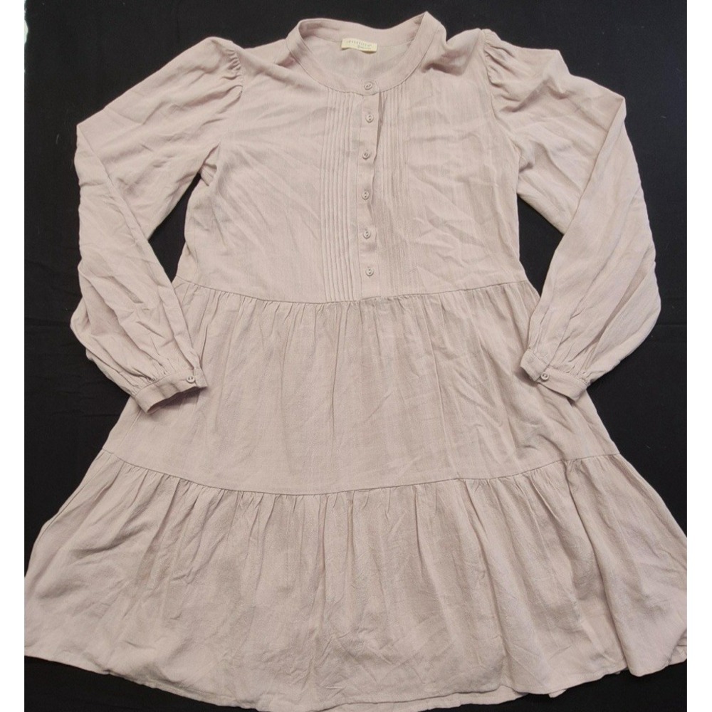 Love Stitch women's pink tiered Linen blend babydoll dress sz. S slip attached‎